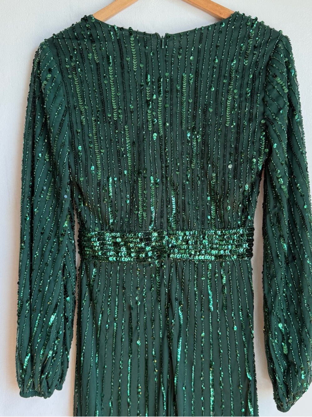 Mac Duggal Deep Green Beaded Long-Sleeve Evening Gown Size 6 New - Picture 9 of 14